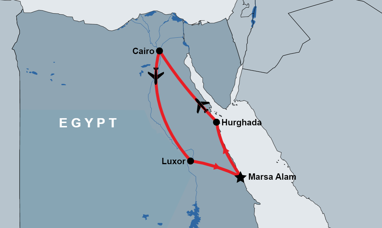 Tour to Cairo & Luxor from Marsa Alam by Flight map Tour to Cairo & Luxor from Marsa Alam by Flight map